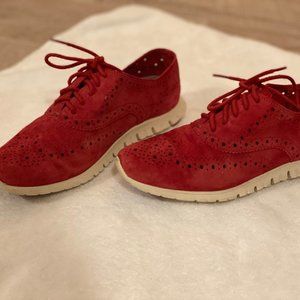 Cole Haan ZeroGrand Wingtip Oxford Chili Pepper Suede Sneakers- Size 5 (Red)